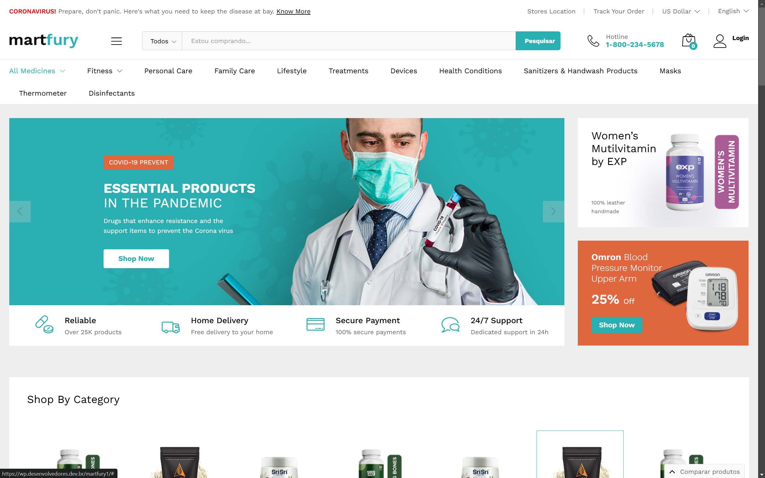 Website de produtos médicos